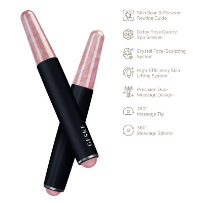 Ручка-масажер для обличчя з рожевим кварцом GESKE SmartAppGuided Double-Sided Rose Quartz Depuffing Pen 7в1 black