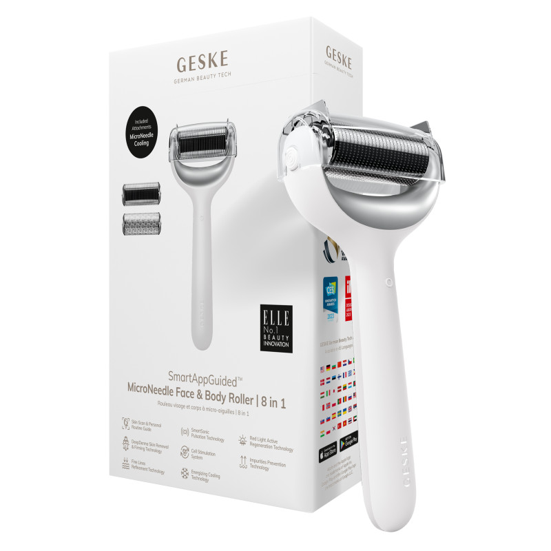 Електронний ролер для обличчя та тіла з мікроголками GESKE MicroNeedle Face&Body Roller white
