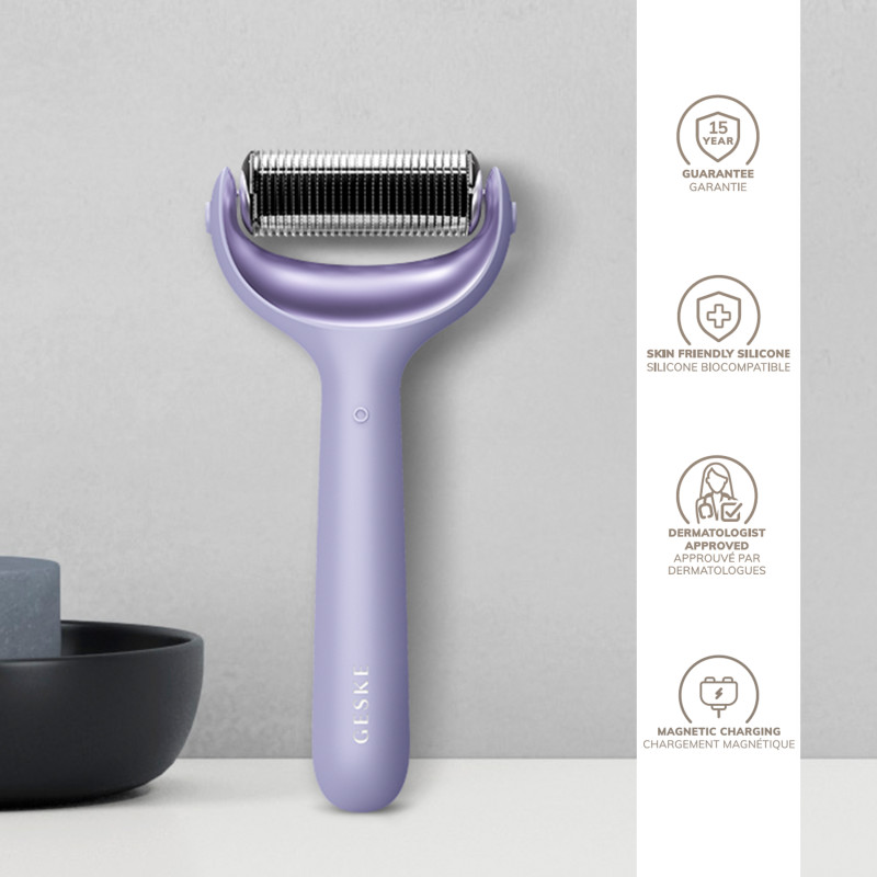 Електронний ролер для обличчя та тіла з мікроголками GESKE MicroNeedle Face&Body Roller 8 в 1 purple