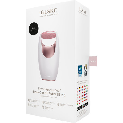 Ролер-масажер для обличчя з рожевим кварцом GESKE SmartAppGuided Rose Quartz Roller 5in1 starlight