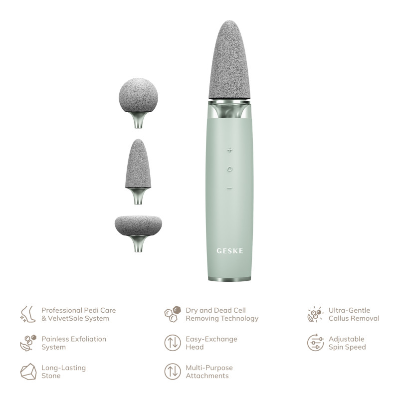 Шліфувальна пилка для стоп з додатковими насадками GESKE Electric Pumice Foot Smoothing Multi-Pen 8 в 1 green