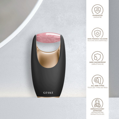 Ролер-масажер для обличчя з рожевим кварцом GESKE SmartAppGuided Rose Quartz Roller 5in1 gray
