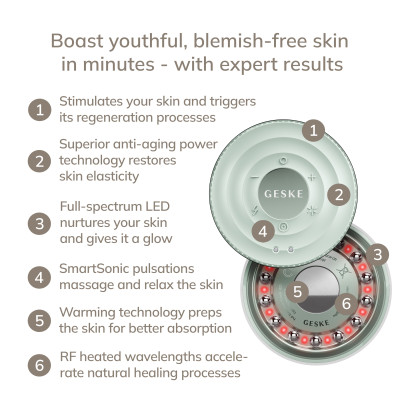 Антивіковий LED-випромінювач для відновлення шкіри обличчя GESKE Anti-Aging Skin Renewer 9в1 green