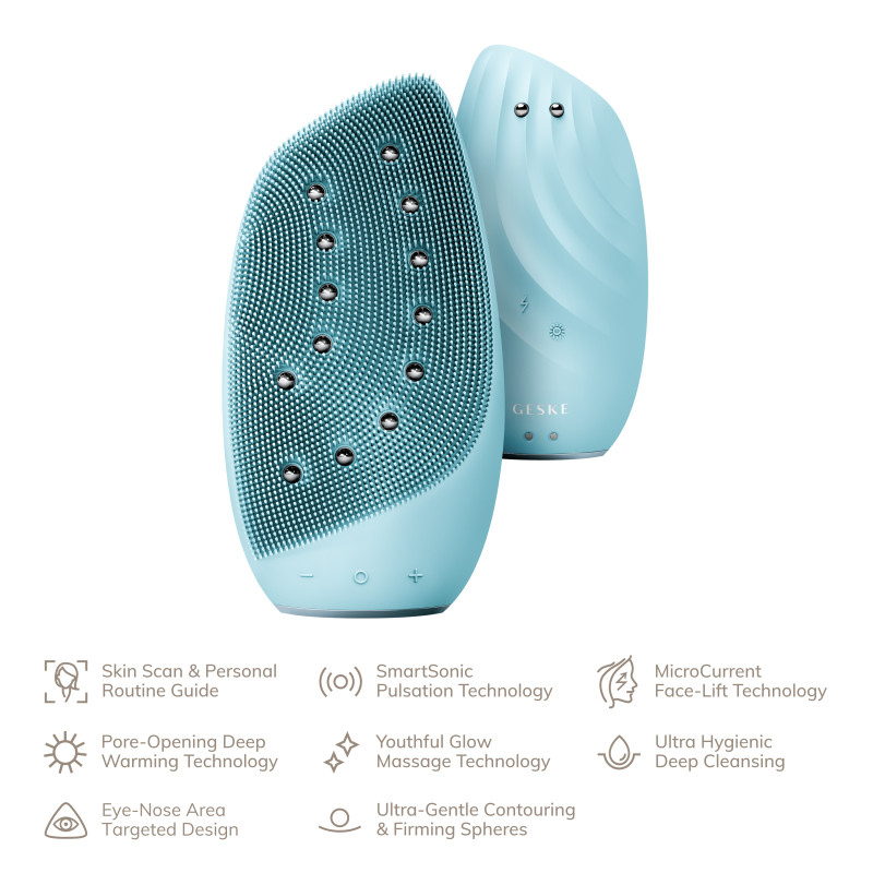 Очищувальна щітка для обличчя GESKE Sonic Thermo Facial Brush&Face-Lifter 8 в 1 turquoise