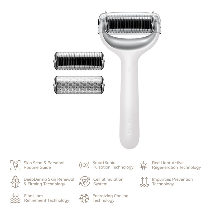Електронний ролер для обличчя та тіла з мікроголками GESKE MicroNeedle Face&Body Roller white