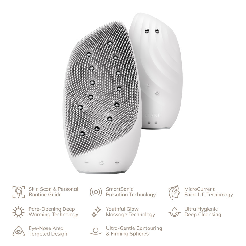 Очищувальна щітка для обличчя GESKE Sonic Thermo Facial Brush&Face-Lifter 8 в 1 white