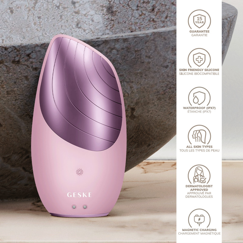 Електронна звукова термощітка для обличчя GESKE Sonic Thermo Facial Brush 6 в 1 pink