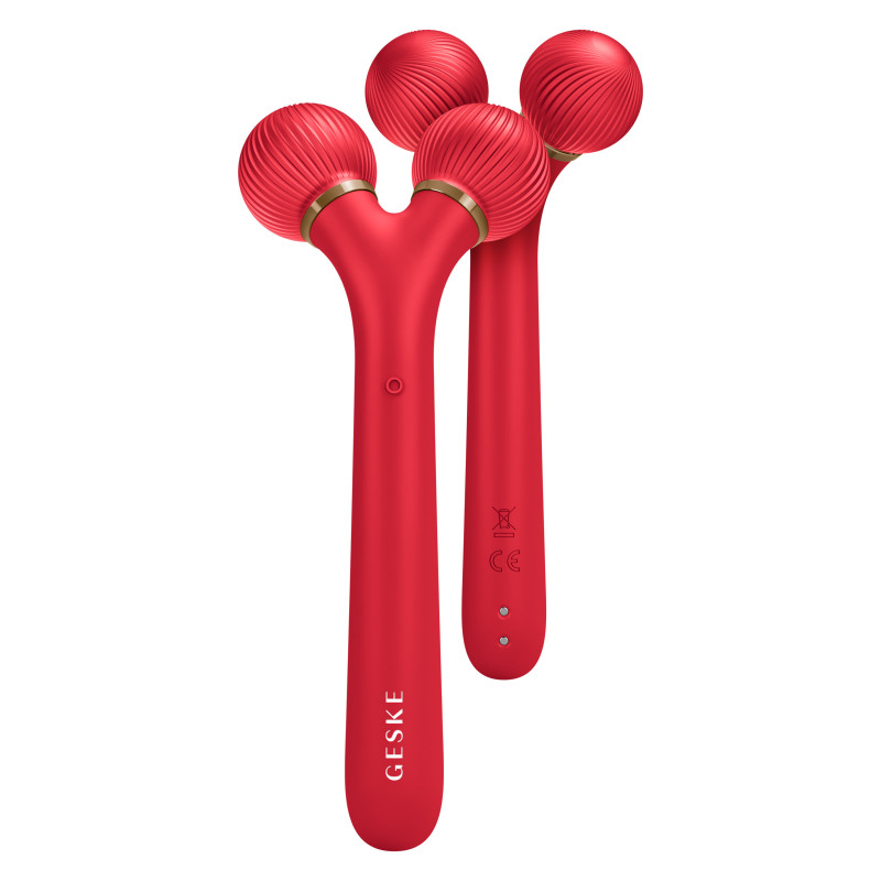 Електронний ультразвуковий ролик для обличчя GESKE Sonic Facial Roller 4 в 1 red