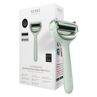 Електронний ролер для обличчя та тіла з мікроголками GESKE MicroNeedle Face&Body Roller 8 в 1 green Електронний ролер для обличчя та тіла з мікроголками GESKE MicroNeedle Face&Body Roller 8 в 1 green