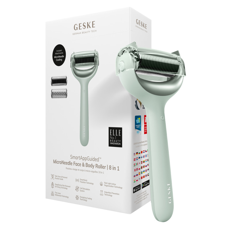 Електронний ролер для обличчя та тіла з мікроголками GESKE MicroNeedle Face&Body Roller 8 в 1 green