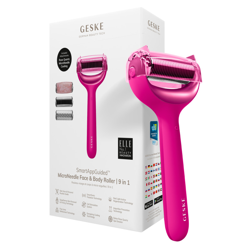 Ролер для голкової мезотерапії обличчя та тіла GESKE MicroNeedle Face&Body Roller 9 в 1 magenta