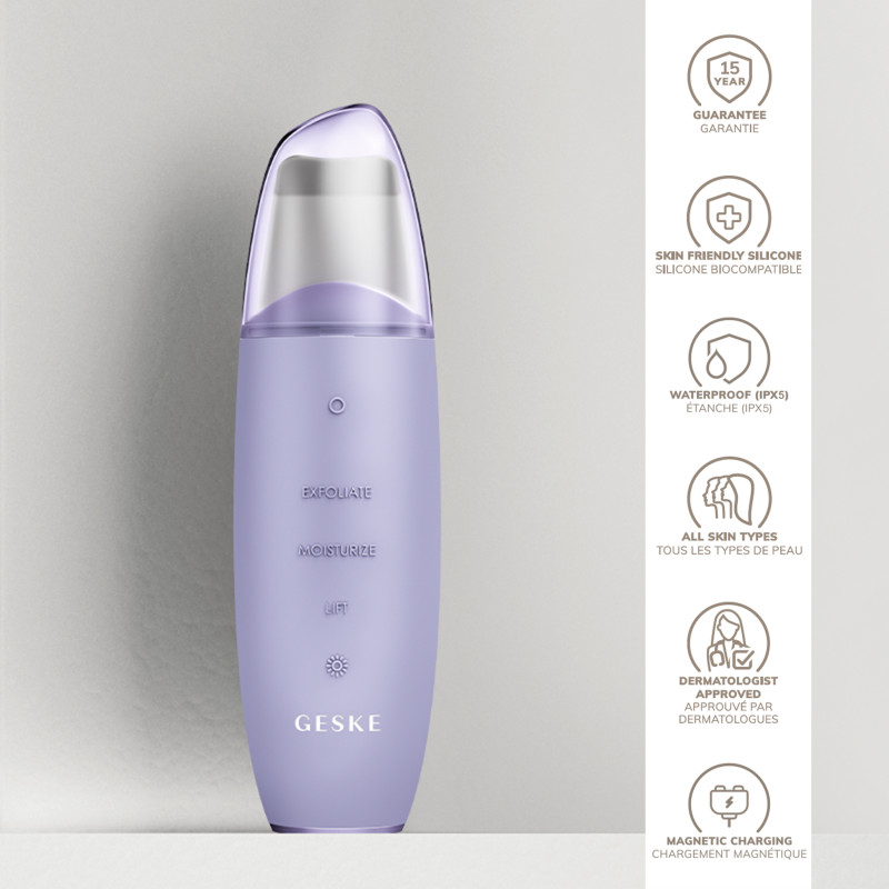 Мікрострумовий скрабер для шкіри та усунення чорних точок GESKE MicroCurrent Skin Scrubber&Blackhead Remover 9 в 1 purple