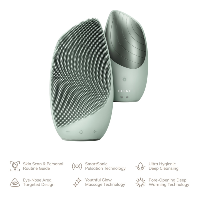 Електронна звукова термощітка для обличчя GESKE Sonic Thermo Facial Brush 6 в 1 green
