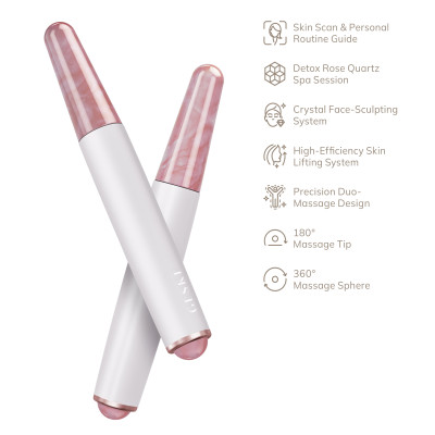 Ручка-масажер для обличчя з рожевим кварцом GESKE SmartAppGuided Double-Sided Rose Quartz Depuffing Pen 7в1 starlight