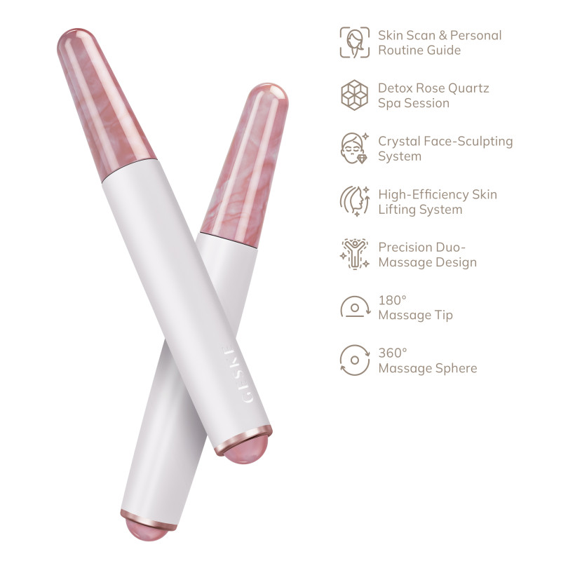 Ручка-масажер для обличчя з рожевим кварцом GESKE SmartAppGuided Double-Sided Rose Quartz Depuffing Pen 7в1 starlight