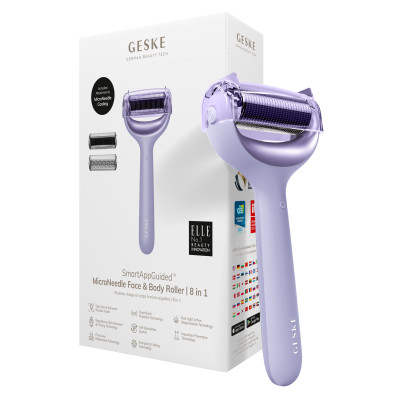 Електронний ролер для обличчя та тіла з мікроголками GESKE MicroNeedle Face&Body Roller 8 в 1 purple Електронний ролер для обличчя та тіла з мікроголками GESKE MicroNeedle Face&Body Roller 8 в 1 purple