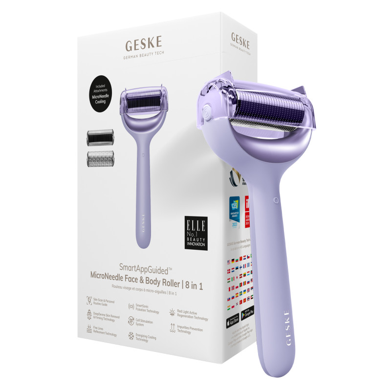 Електронний ролер для обличчя та тіла з мікроголками GESKE MicroNeedle Face&Body Roller 8 в 1 purple