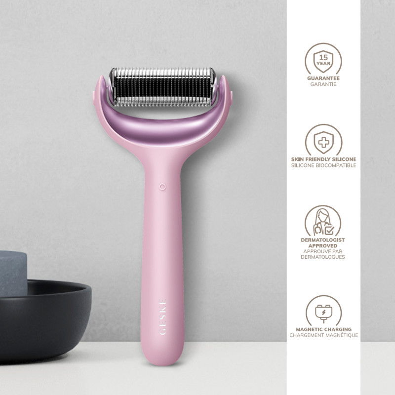 Електронний ролер для обличчя та тіла з мікроголками GESKE MicroNeedle Face&Body Roller 8 в 1 pink