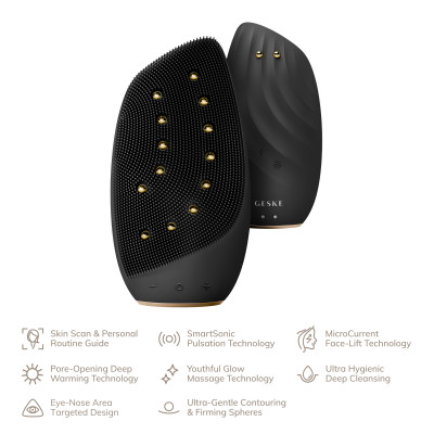 Очищувальна щітка для обличчя GESKE Sonic Thermo Facial Brush&Face-Lifter 8 в 1 gray