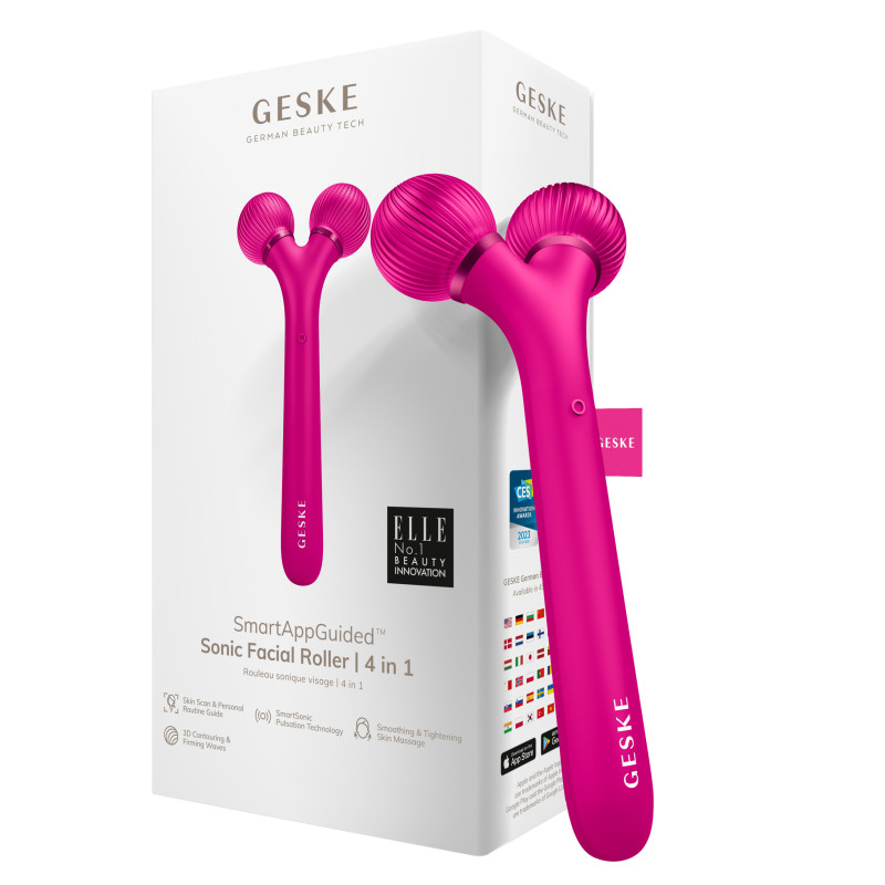 Електронний ультразвуковий ролик для обличчя GESKE Sonic Facial Roller 4 в 1 magenta
