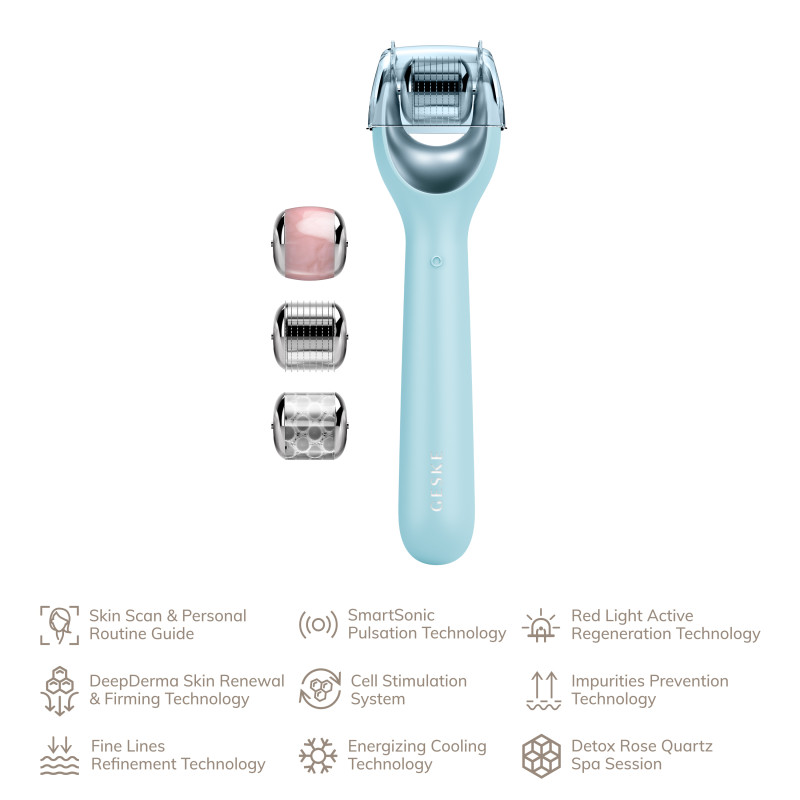 Електронний ролер для обличчя з мікроголками GESKE MicroNeedle Face Roller 9 в 1 turquoise