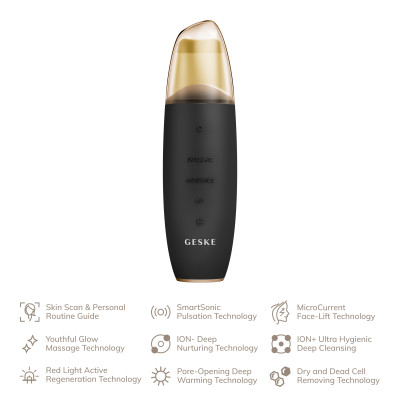 Мікрострумовий скрабер для шкіри та усунення чорних точок GESKE MicroCurrent Skin Scrubber&Blackhead Remover gray