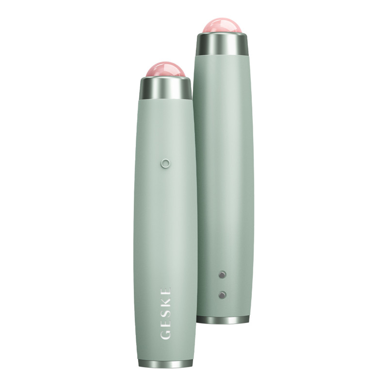 Ручка-масажер для обличчя з рожевим кварцом GESKE SmartAppGuided Sonic Rose Quartz LED Depuffing Pen 8in1 green