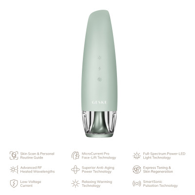 Антивіковий LED-випромінювач для відновлення шкіри обличчя GESKE Anti-Aging Skin Renewer 9 в 1 green