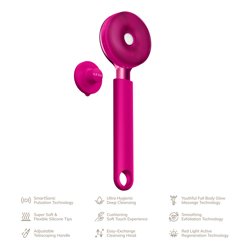 Звукова світлодіодна щітка для всього тіла GESKE Sonic LED Full-Body Brush&Intensive Exfoliator 9 в 1 magenta