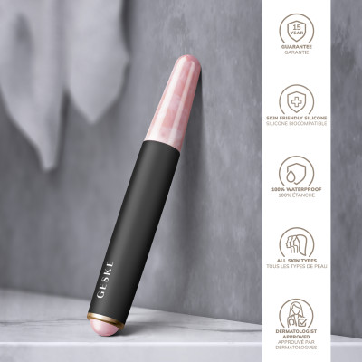 Ручка-масажер для обличчя з рожевим кварцом GESKE SmartAppGuided Double-Sided Rose Quartz Depuffing Pen 7в1 gray