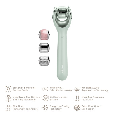 Електронний ролер для обличчя з мікроголками GESKE MicroNeedle Face Roller 9 в 1 green