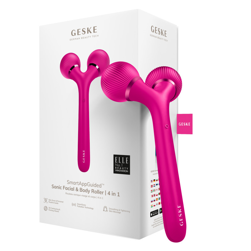 Електронний ультразвуковий ролик для обличчя та тіла GESKE Sonic Facial&Body Roller 4 в 1 magenta