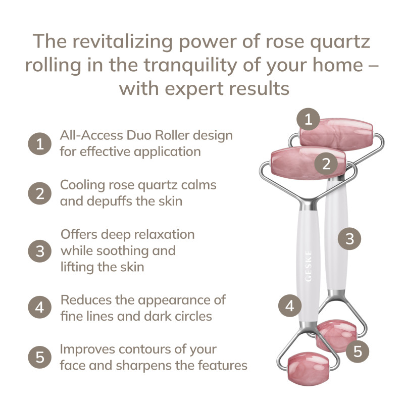 Ролер-масажер для обличчя та тіла з рожевим кварцом GESKE SmartAppGuided Rose Quartz Face & Body Roller 5in1 starlight