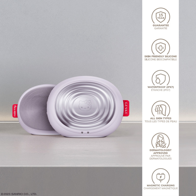 Електронна ультразвукова термощітка для обличчя GESKE Sonic Thermo Facial Brush 5 в 1 by Hello Kitty purple