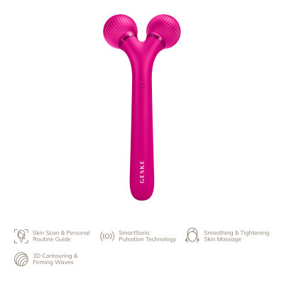 Електронний ультразвуковий ролик для обличчя GESKE Sonic Facial Roller 4 в 1 magenta