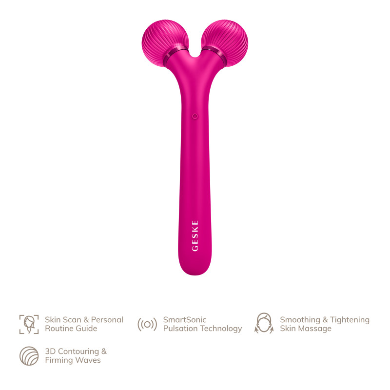Електронний ультразвуковий ролик для обличчя GESKE Sonic Facial Roller 4 в 1 magenta