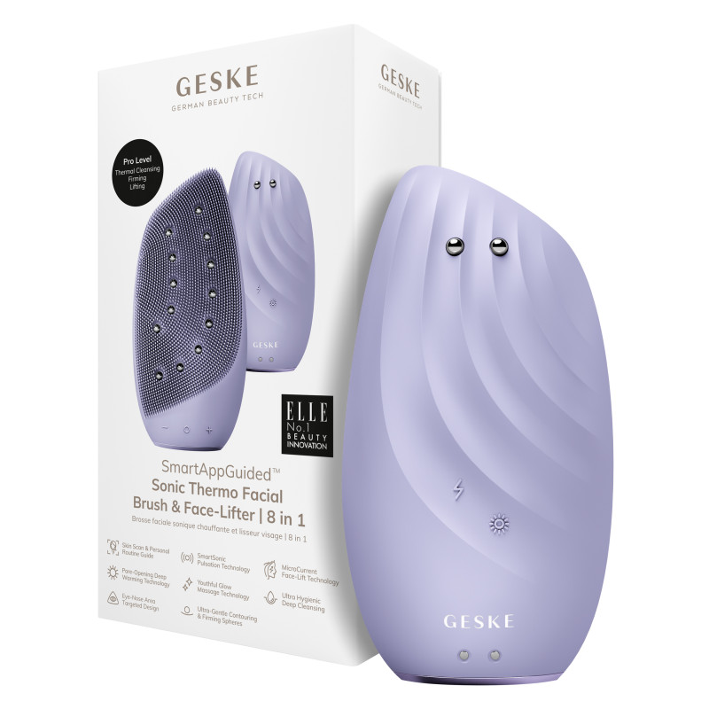 Очищувальна щітка для обличчя GESKE Sonic Thermo Facial Brush&Face-Lifter 8 в 1 purple