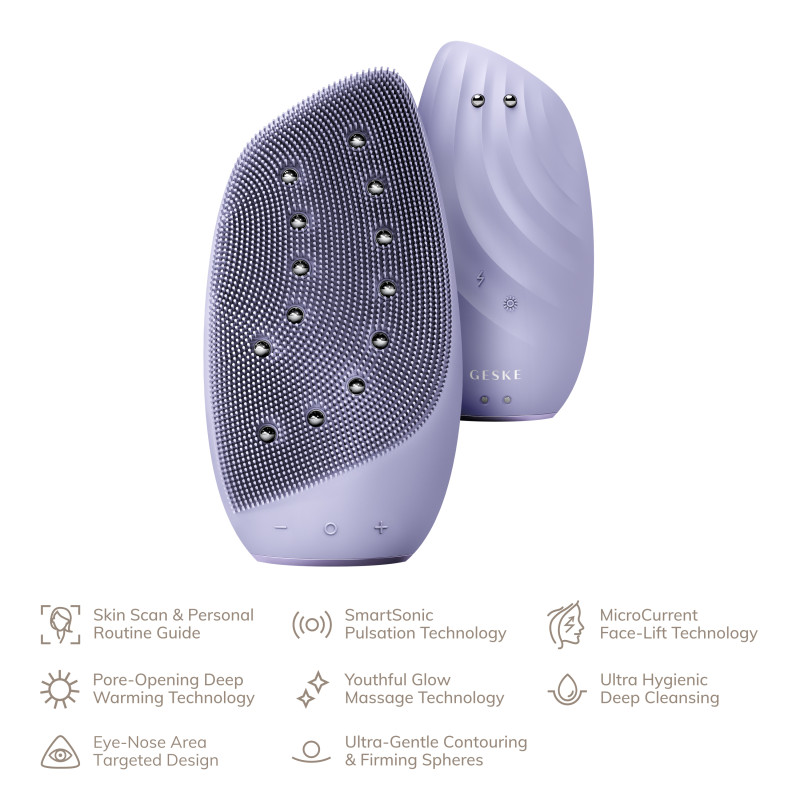 Очищувальна щітка для обличчя GESKE Sonic Thermo Facial Brush&Face-Lifter 8 в 1 purple