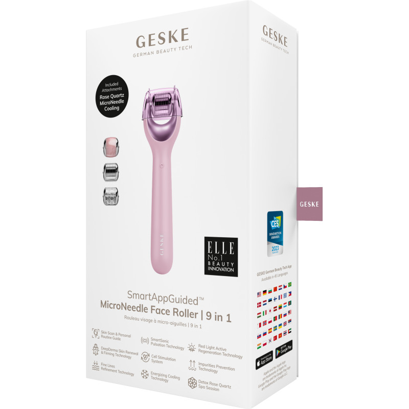 Електронний ролер для обличчя з мікроголками GESKE MicroNeedle Face Roller pink