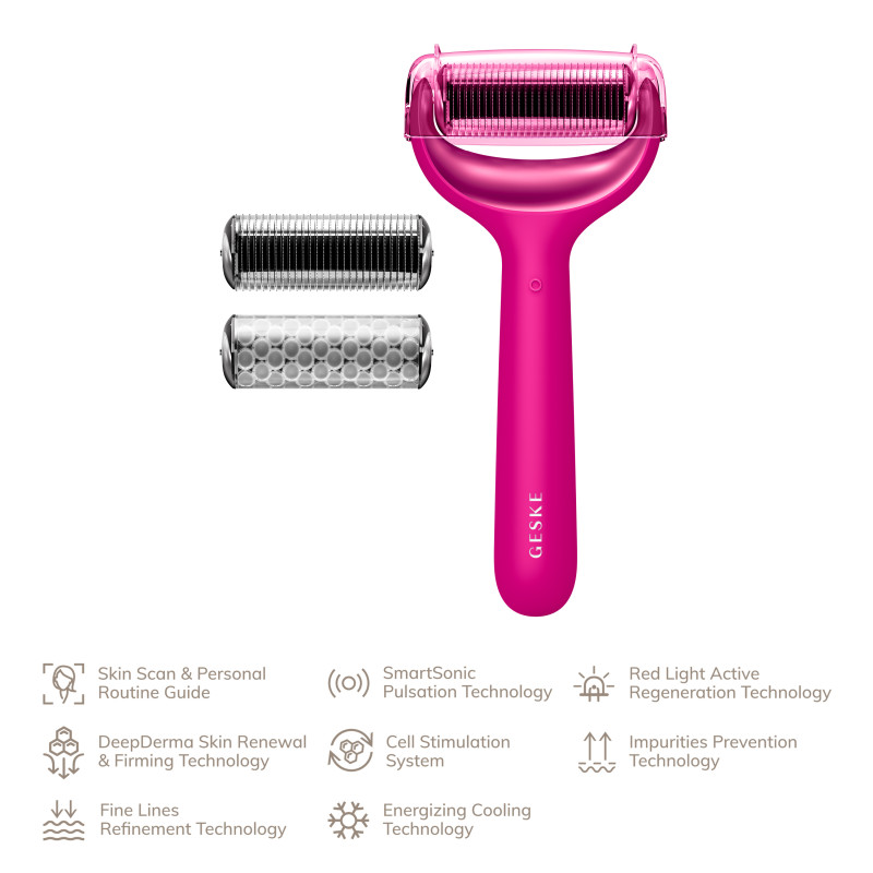 Електронний ролер для обличчя та тіла з мікроголками GESKE MicroNeedle Face&Body Roller magenta