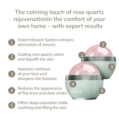 Кульковий масажер з рожевим кварцом GESKE SmartAppGuided Rose Quartz Depuffing Sphere 7in1 green