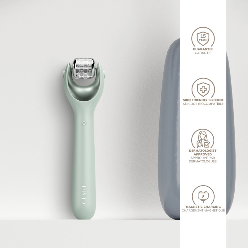 Електронний ролер для обличчя з мікроголками GESKE MicroNeedle Face Roller 9 в 1 green
