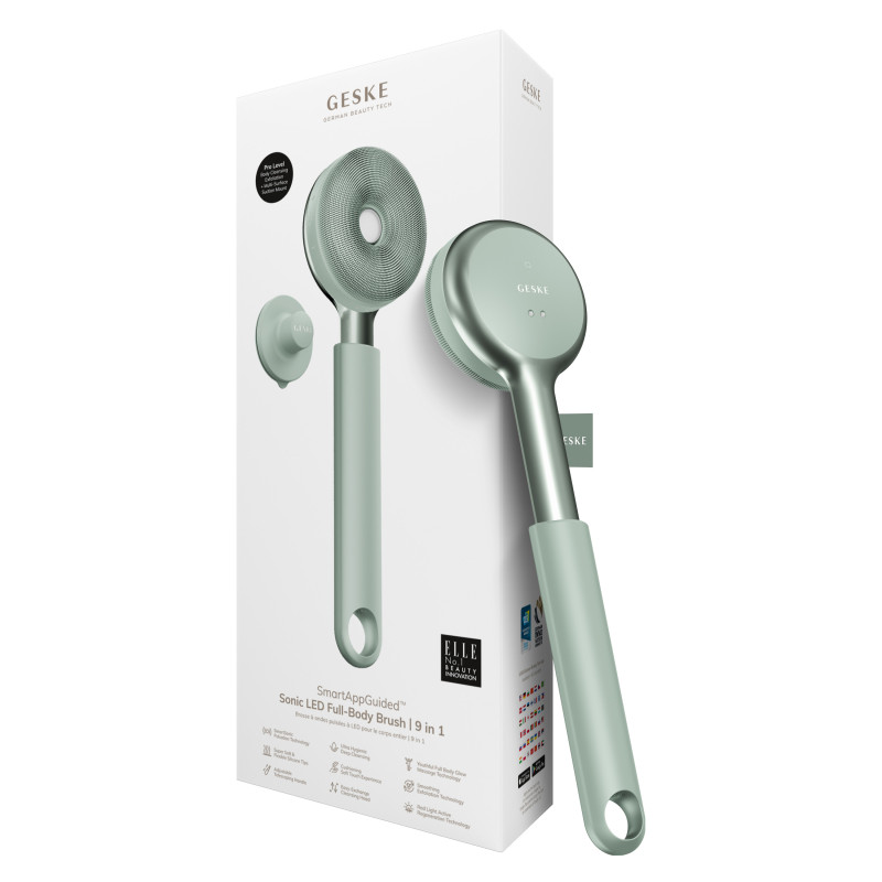 Звукова світлодіодна щітка для всього тіла GESKE Sonic LED Full-Body Brush&Intensive Exfoliator 9 в 1 green