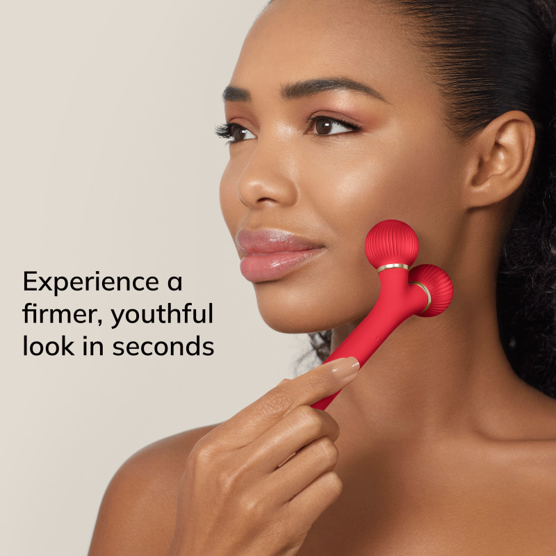 Електронний ультразвуковий ролик для обличчя GESKE Sonic Facial Roller 4 в 1 red