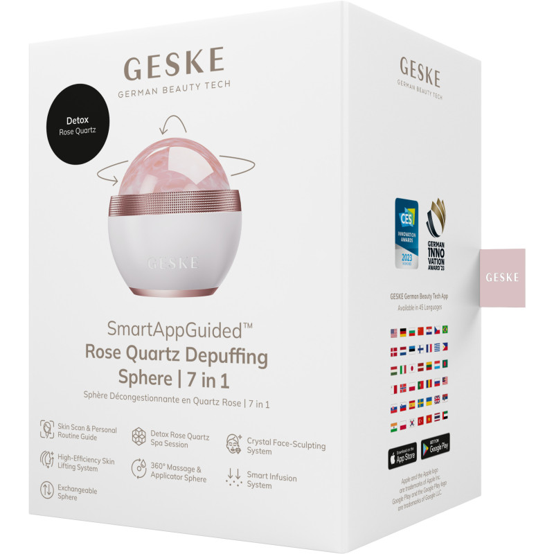 Кульковий масажер з рожевим кварцом GESKE SmartAppGuided Rose Quartz Depuffing Sphere 7in1 starlight