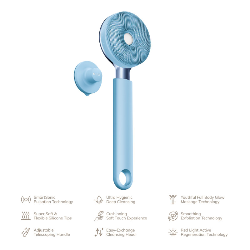 Звукова світлодіодна щітка для всього тіла GESKE Sonic LED Full-Body Brush&Intensive Exfoliator 9 в 1 aquamarine