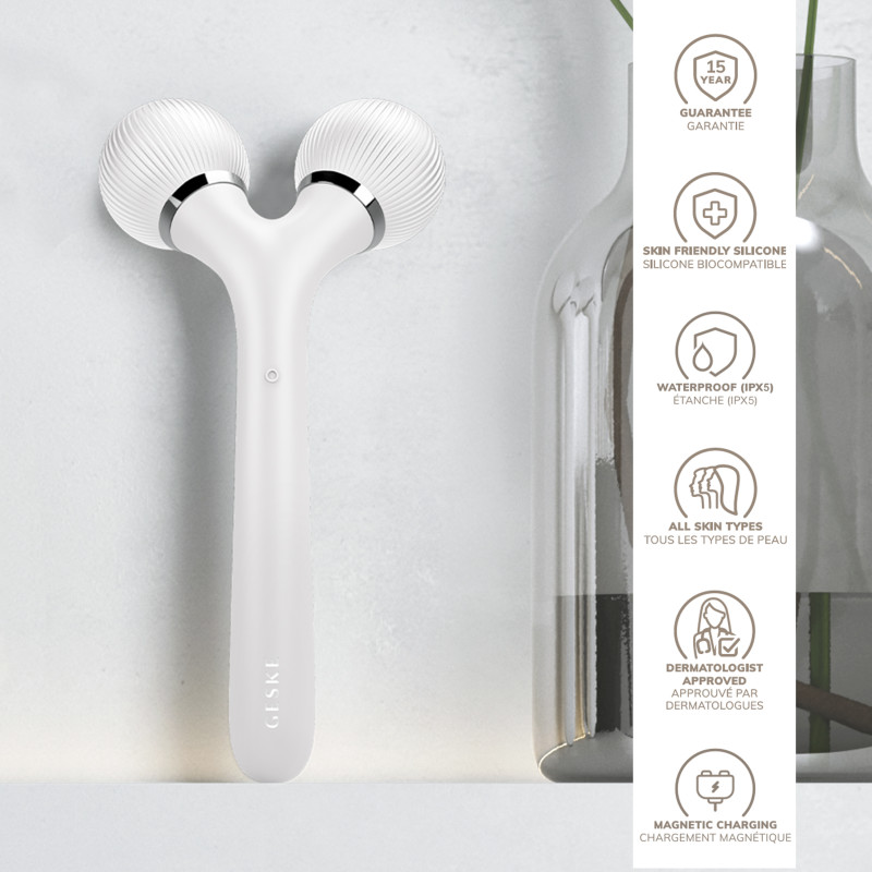Електронний ультразвуковий ролик для обличчя та тіла GESKE Sonic Facial&Body Roller 4 в 1 white