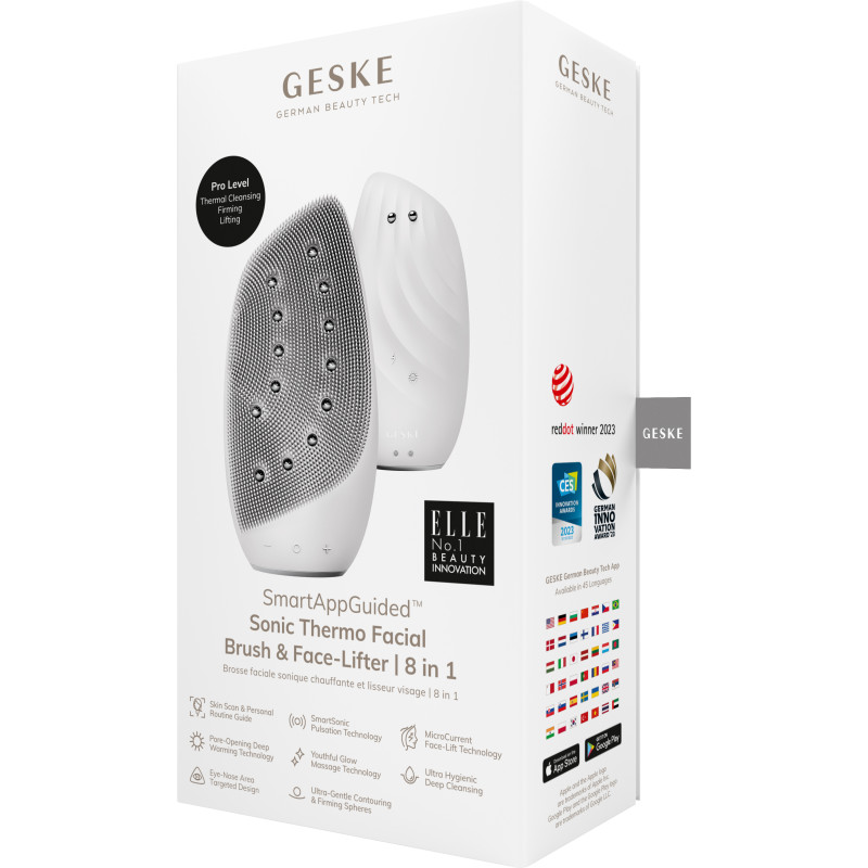 Очищувальна щітка для обличчя GESKE Sonic Thermo Facial Brush&Face-Lifter 8 в 1 white