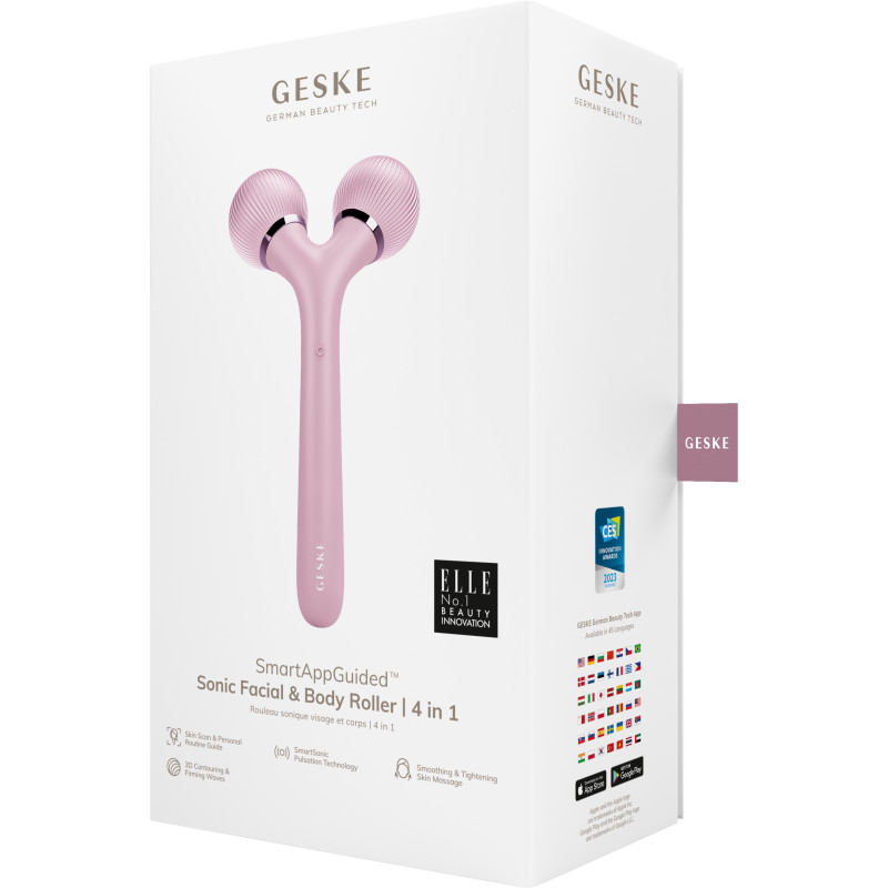 Електронний ультразвуковий ролик для обличчя та тіла GESKE Sonic Facial&Body Roller 4 в 1 pink