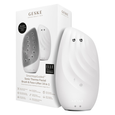 Очищувальна щітка для обличчя GESKE Sonic Thermo Facial Brush&Face-Lifter 8 в 1 white